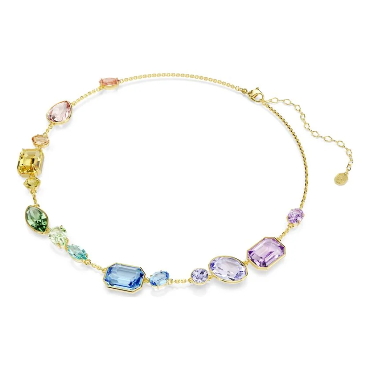 Gema necklace Mixed cuts, Multicolored, Gold-tone plated