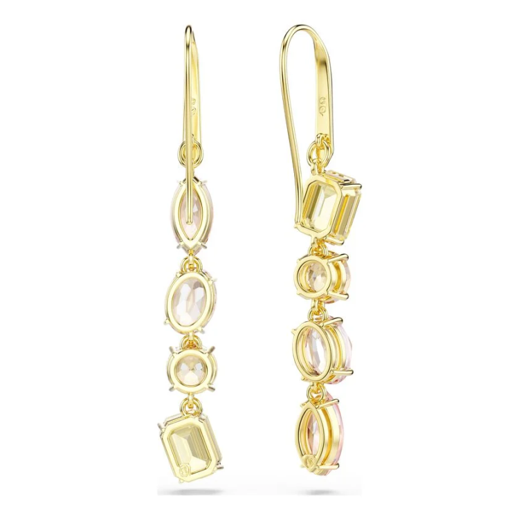Gema drop earrings Asymmetrical design, Mixed cuts, Pink, Gold-tone plated