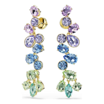 Gema drop earrings Mixed cuts, Chandelier, Long, Multicolored, Gold-tone plated