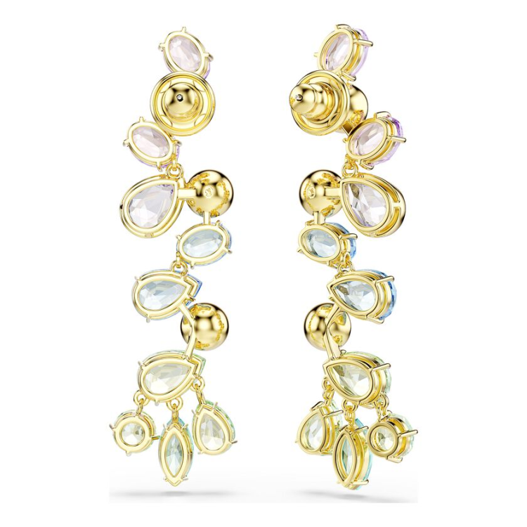 Gema drop earrings Mixed cuts, Chandelier, Long, Multicolored, Gold-tone plated