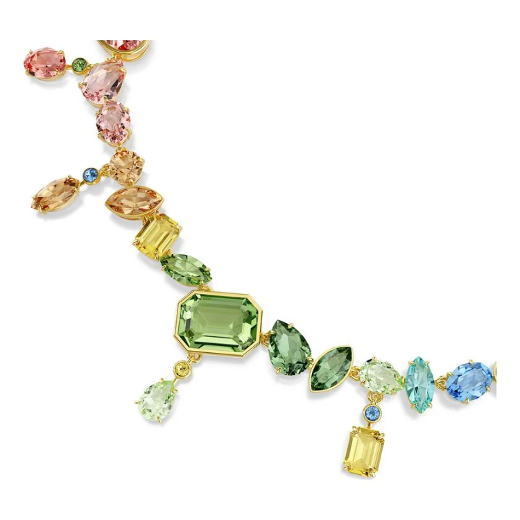 Gema necklace Mixed cuts, Dangling crystals, Multicolored, Gold-tone plated