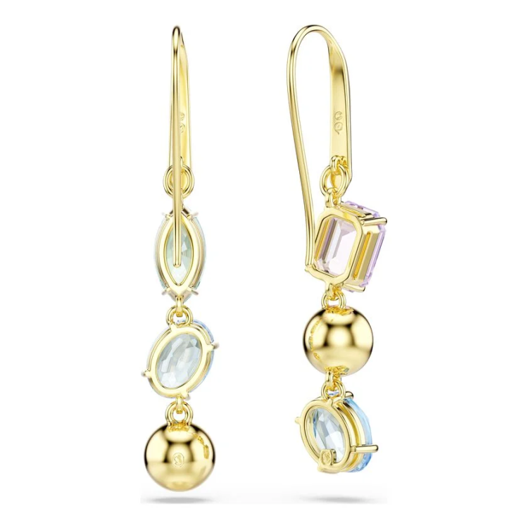 Gema drop earrings Asymmetrical design, Mixed cuts, Multicolored, Gold-tone plated