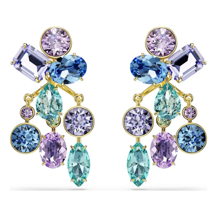 Gema earring jackets Mixed cuts, Multicolored, Gold-tone plated