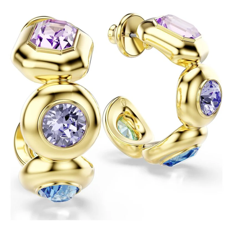 Gema hoop earrings Mixed cuts, Multicolored, Gold-tone plated