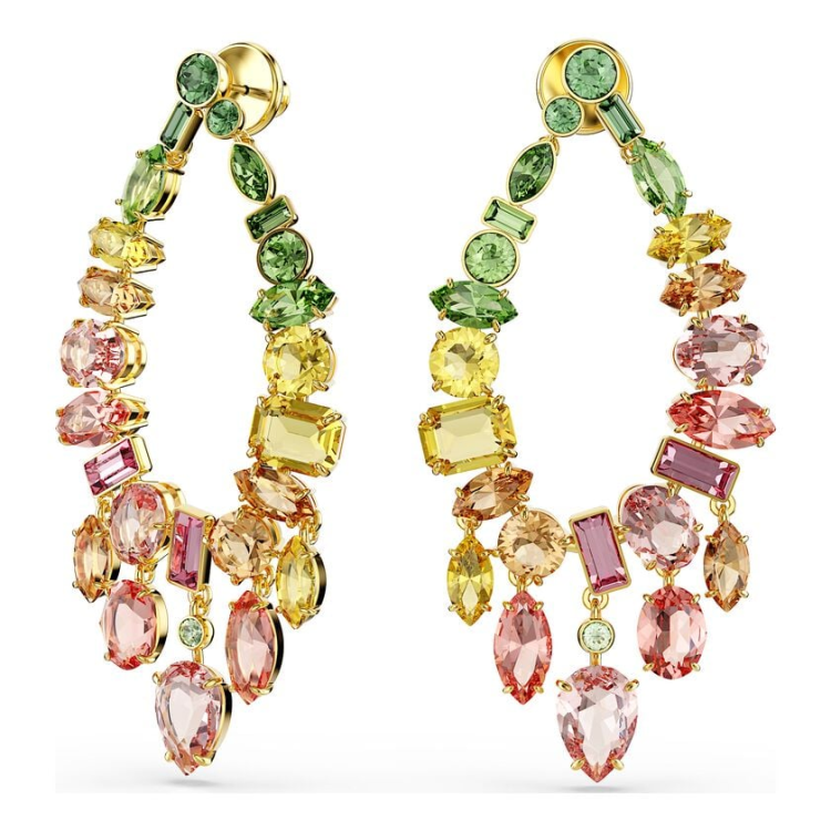 Gema drop earrings Mixed cuts, Chandelier, Multicolored, Gold-tone plated