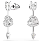 Idyllia drop earrings Mixed cuts, Heart with arrow, White, Rhodium plated