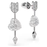 Idyllia drop earrings Mixed cuts, Heart with arrow, White, Rhodium plated