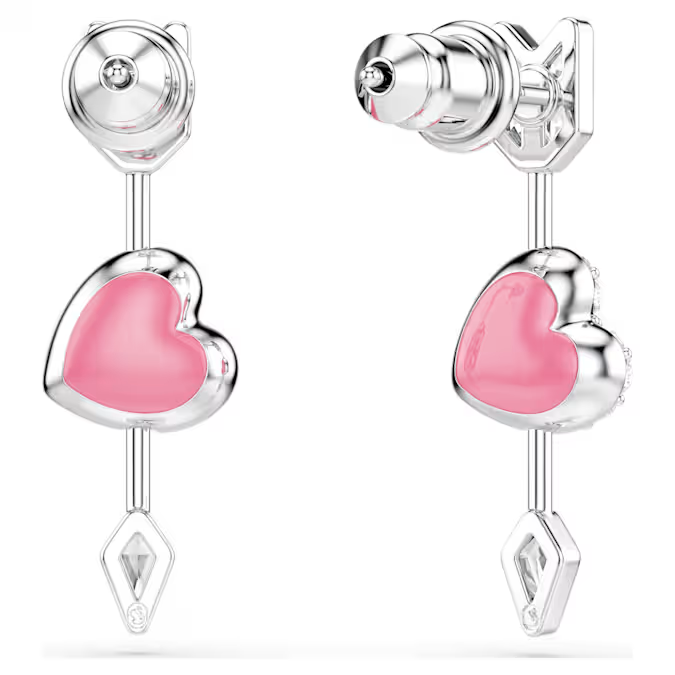 Idyllia drop earrings Mixed cuts, Heart with arrow, White, Rhodium plated