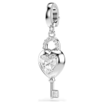 Idyllia charm Mixed cuts, Heart with key, White, Rhodium plated