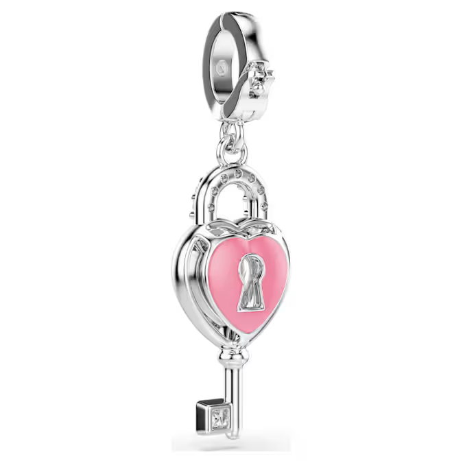 Idyllia charm Mixed cuts, Heart with key, White, Rhodium plated