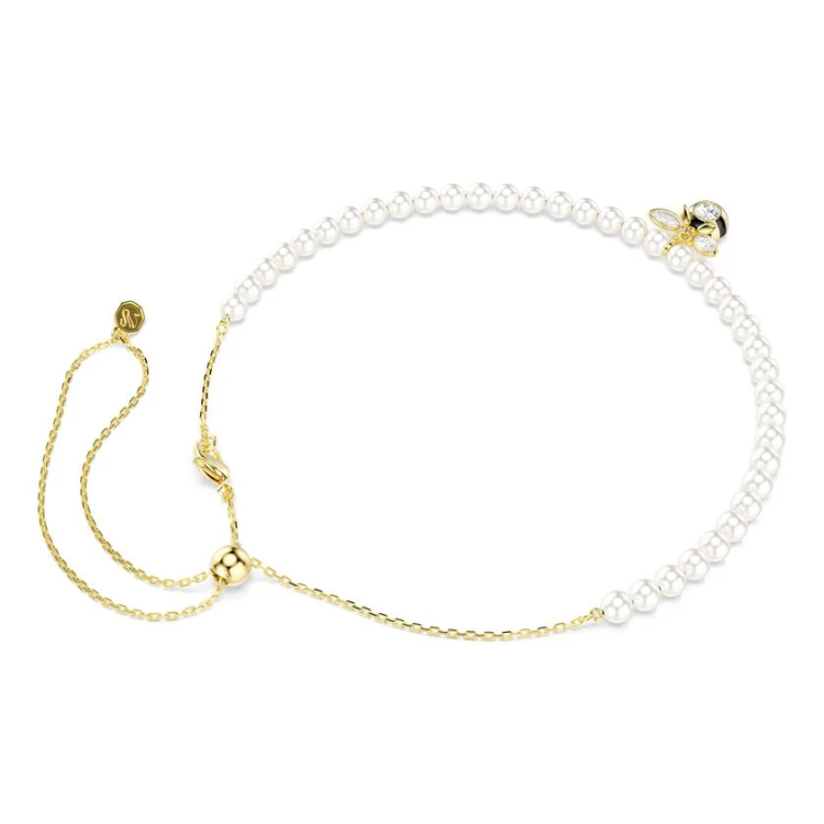 Idyllia choker Crystal pearl, Mixed cuts, Bee, White, Gold-tone plated