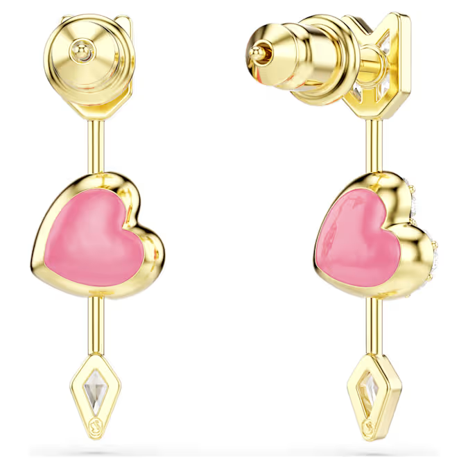 Idyllia drop earrings Mixed cuts, Heart with arrow, White, Gold-tone plated