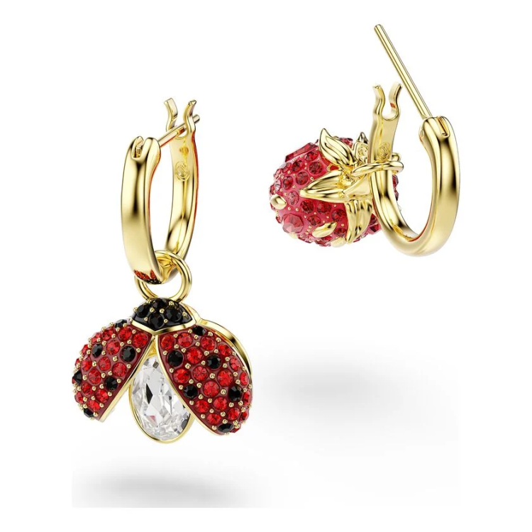Idyllia drop earrings Set (3), Ladybug, Clover, Strawberry, Multicolored, Gold-tone plated