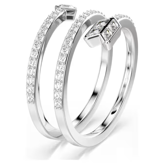 Idyllia motif ring Mixed cuts, Arrow, White, Rhodium plated