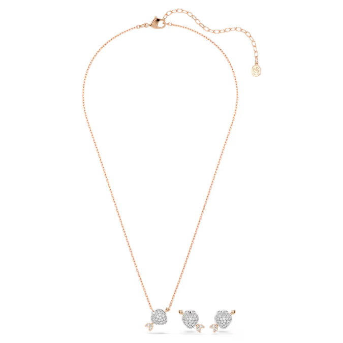 Idyllia set Mixed cuts, Heart with arrow, White, Rose gold-tone plated