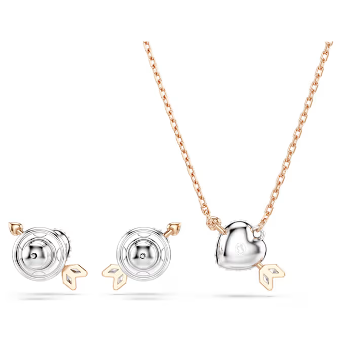 Idyllia set Mixed cuts, Heart with arrow, White, Rose gold-tone plated