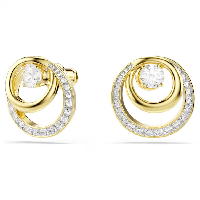 Hyperbola stud earrings Round cut, White, Gold-tone plated