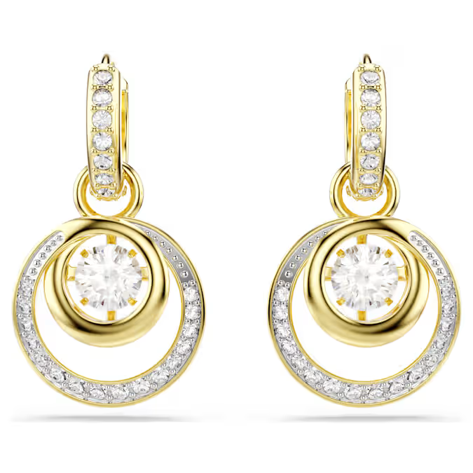 Hyperbola drop earrings Round cut, White, Gold-tone plated