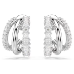 Hyperbola hoop earrings Round cut, Mini, White, Rhodium plated