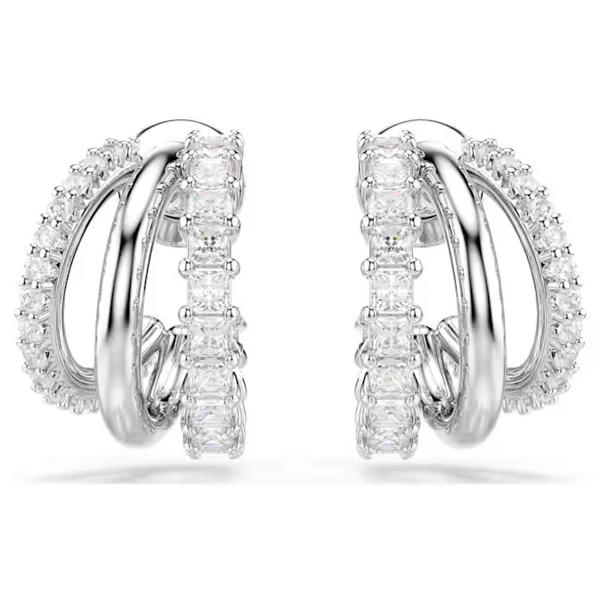 Hyperbola hoop earrings Round cut, Mini, White, Rhodium plated