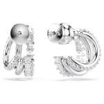 Hyperbola hoop earrings Round cut, Mini, White, Rhodium plated