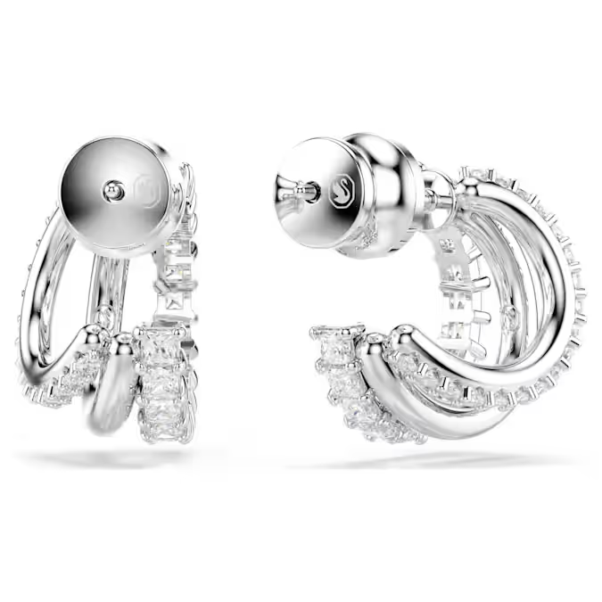Hyperbola hoop earrings Round cut, Mini, White, Rhodium plated