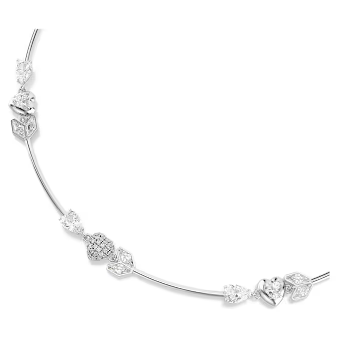 Idyllia necklace Heart with arrow, White, Rhodium plated