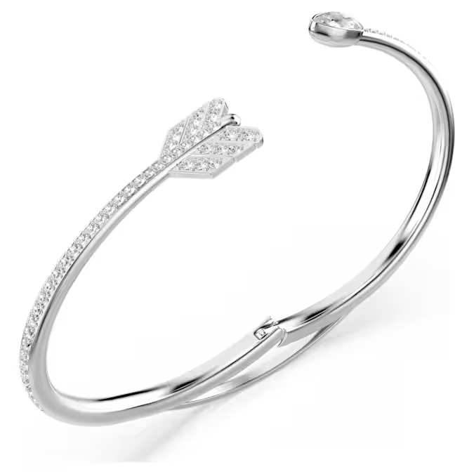 Idyllia bangle Mixed cuts, Arrow, White, Rhodium plated