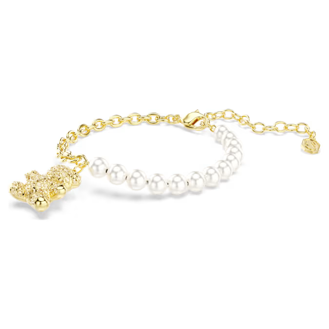 Idyllia bracelet Crystal pearl, Round cut, Teddy, Gold tone, Gold-tone plated