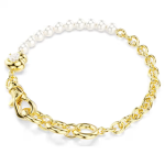 Idyllia bracelet Crystal pearl, White, Gold-tone plated