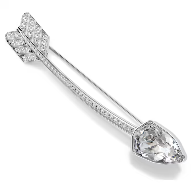 Idyllia brooch Mixed cuts, Arrow, White, Rhodium plated