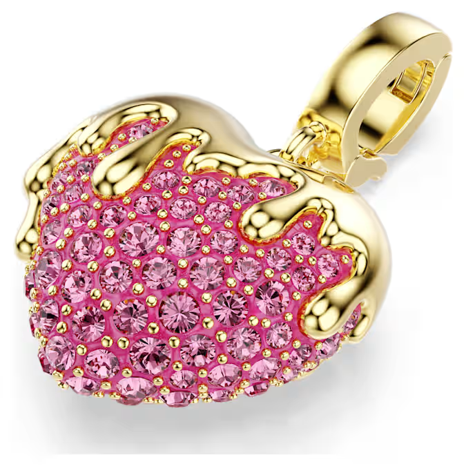 Idyllia charm Round cut, Heart, Pink, Gold-tone plated