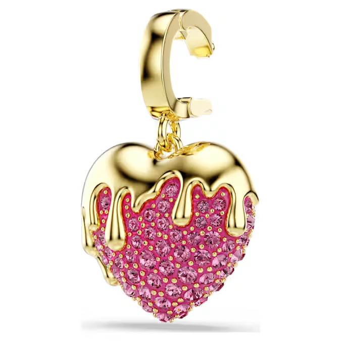 Idyllia charm Round cut, Heart, Pink, Gold-tone plated