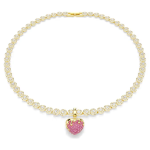 Idyllia charm Round cut, Heart, Pink, Gold-tone plated
