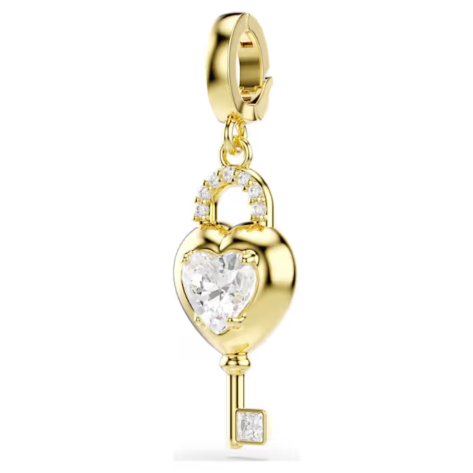 Idyllia charm Mixed cuts, Heart with key, White, Gold-tone plated