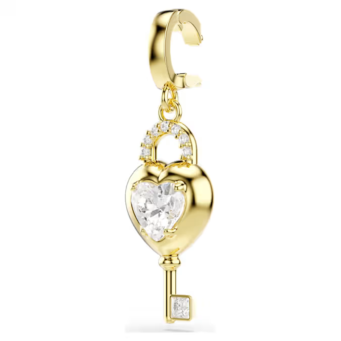 Idyllia charm Mixed cuts, Heart with key, White, Gold-tone plated
