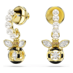 Idyllia drop earrings Crystal pearl, Mixed cuts, Bee, Multicolored, Gold-tone plated