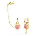 Idyllia drop earrings with ear cuff Mixed cuts, Heart with key, Pink, Gold-tone plated