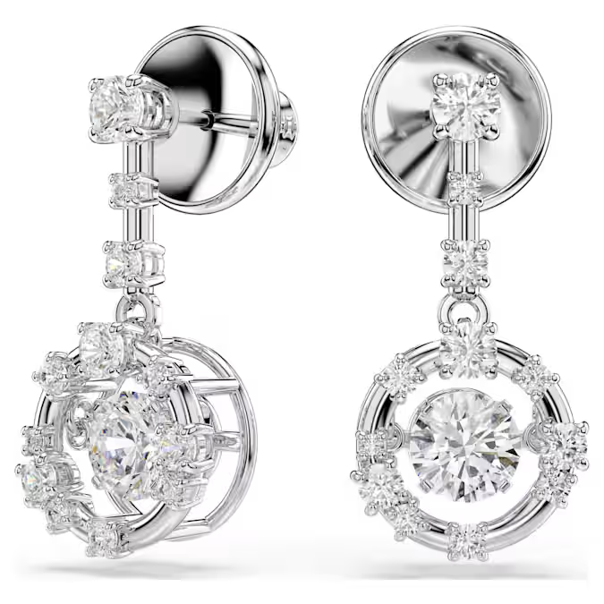 Constella drop earrings Round cut, Dancing stone, White, Rhodium plated