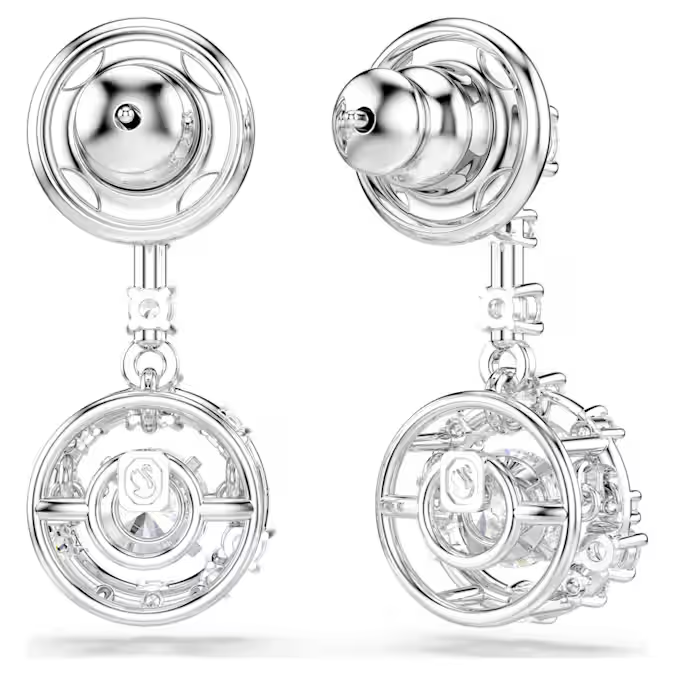 Constella drop earrings Round cut, Dancing stone, White, Rhodium plated