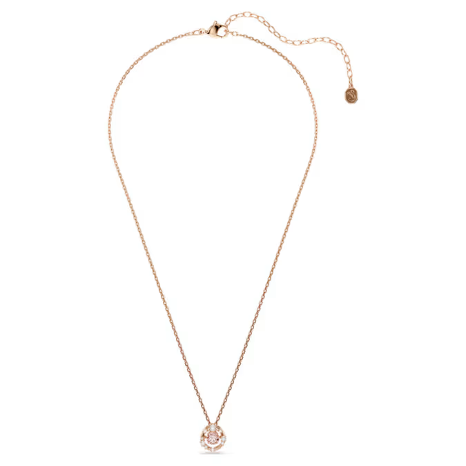 Constella pendant Round cut, Dancing stone, Pink, Rose gold-tone plated