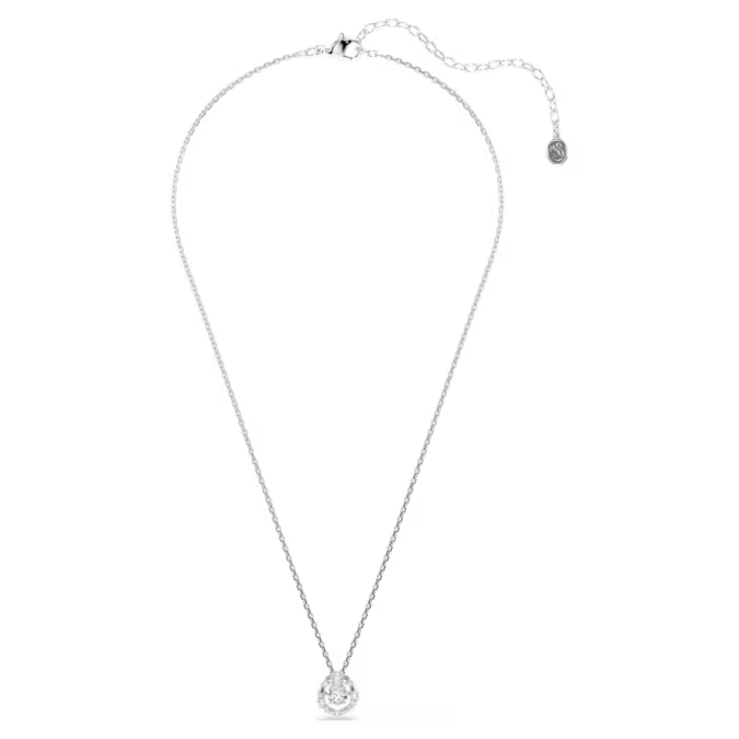 Constella pendant Round cut, Dancing stone, White, Rhodium plated