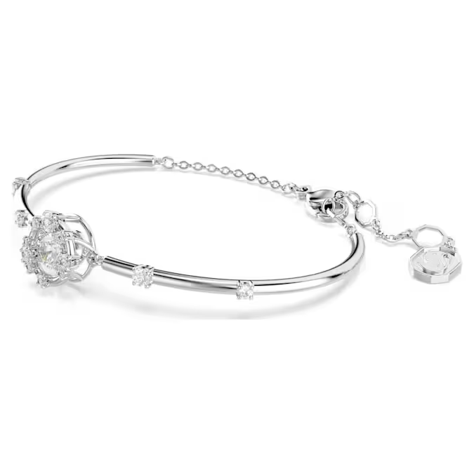 Constella bangle Round cut, Dancing stone, White, Rhodium plated