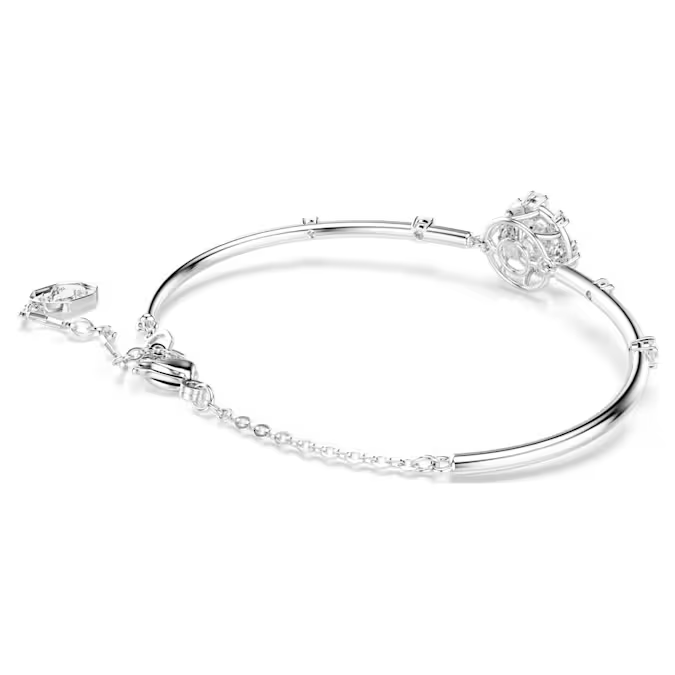Constella bangle Round cut, Dancing stone, White, Rhodium plated