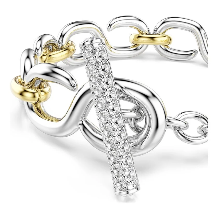 Dextera bracelet Round cut, T-bar, White, Mixed metal finish