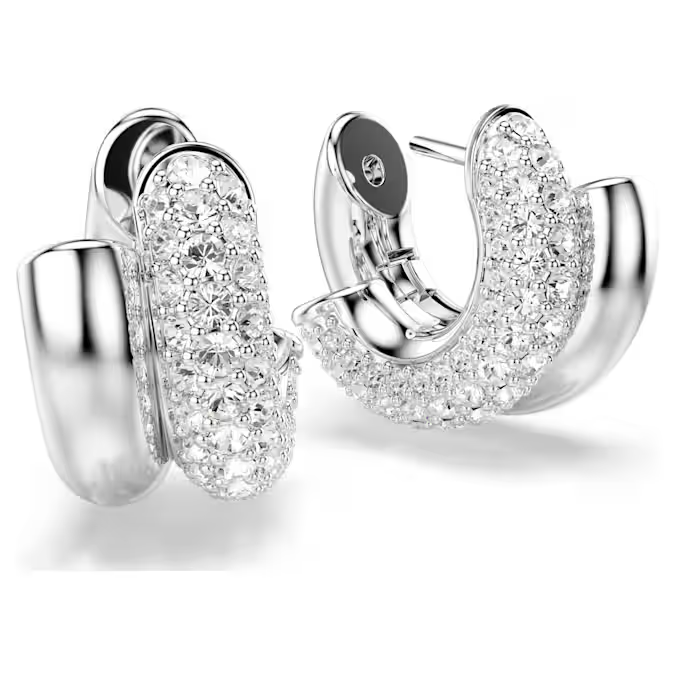 Dextera hoop earrings Round cut, Mini, White, Rhodium plated