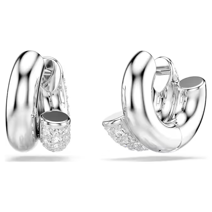 Dextera hoop earrings Round cut, Mini, White, Rhodium plated