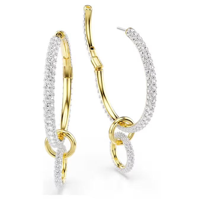 Dextera hoop earrings Round cut, White, Gold-tone plated