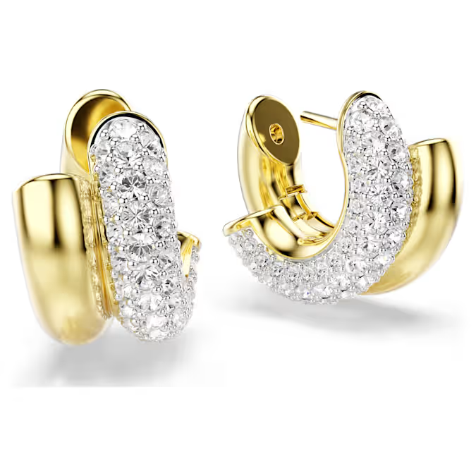 Dextera hoop earrings Round cut, Mini, White, Gold-tone plated