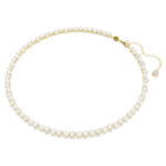 Matrix Tennis necklace Crystal pearl, Round cut, White, Gold-tone plated
